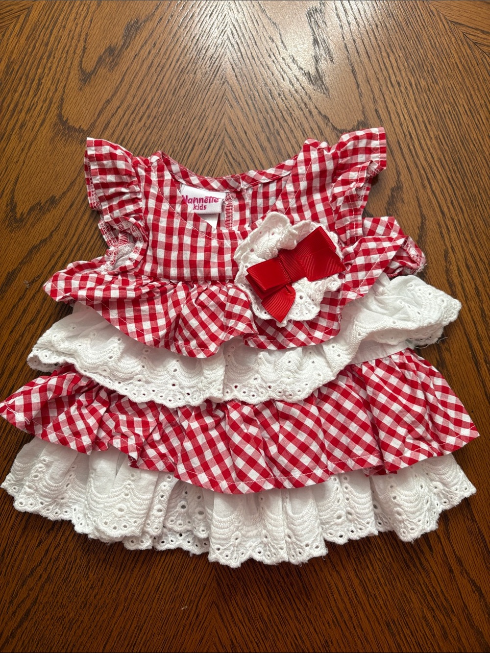 Nannette Red and White Gingham Ruffle Dress with Bow